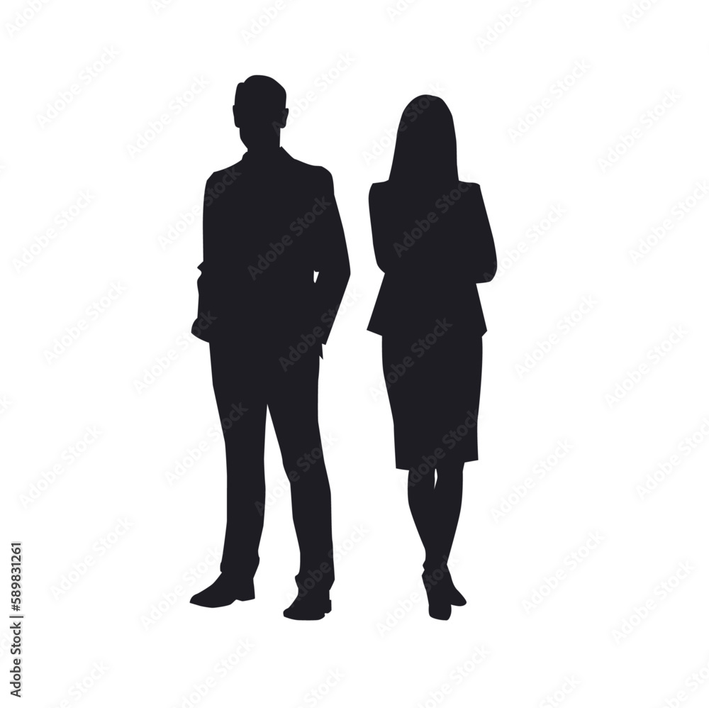 Confident businessman and woman silhouette. Concept of partnership in business. 