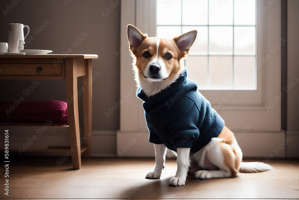 Portrait of a adorable dog, funny and cute face closeup, wear a warmer clothes, ready for christmas, isolated on beautiful bokeh background, created with generative ai Portrait of a adorable dog, funny and cute face closeup, wear a warmer clothes, ready for christmas, isolated on beautiful bokeh background, created with generative ai
