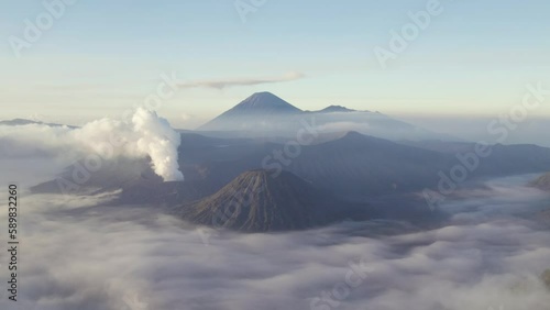 Mount Bromo Volcano of Java, Indonesia - Picturesque Aerial Landscape photo