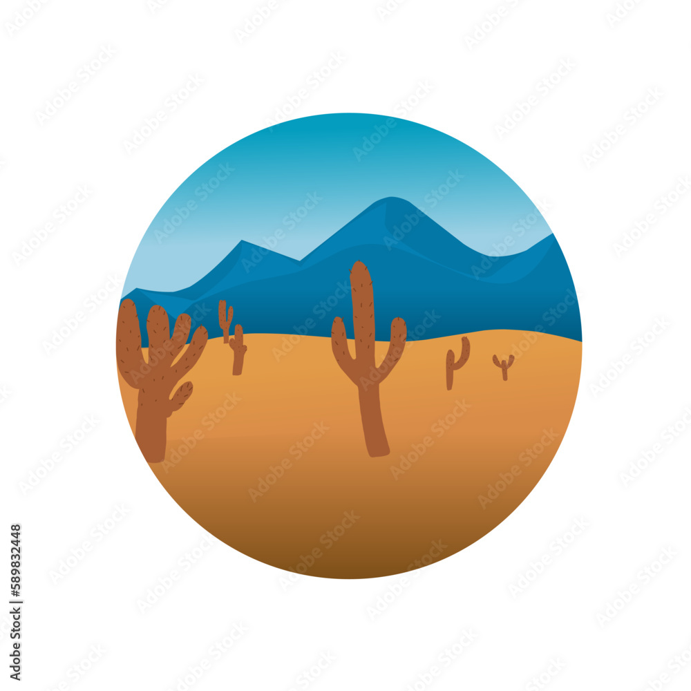 Flat icon design of mountain, desert and cactus landscapes Flat icon design of mountain, desert and cactus landscapes