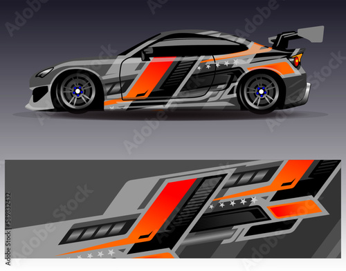 Car wrap design vector. Graphic abstract stripe racing background kit designs for wrap vehicle  race car  rally  adventure and livery