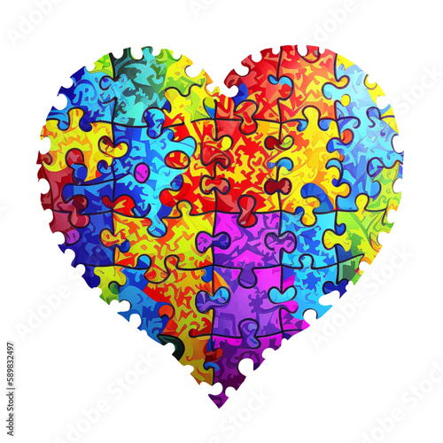 Isolated illustration autism, therapy, AВA. Happy Autism Awareness Day. World Autism Awareness Day. 2 April. Autism, heart circuit, Puzzle awareness. For blank, designers, logo, icon, social therapy