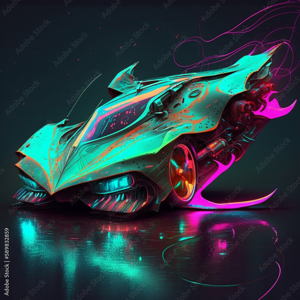 a day glo art colored cyberpunk stingray car created with Generative AI ...