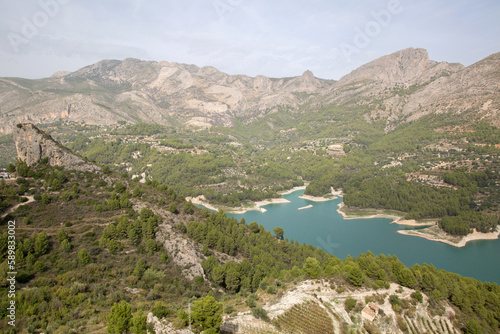 Landscape in Aixorta Mountain Range and Reservoir; Guadalest; Alicante; Spain