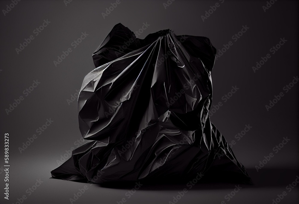 A white-backgrounded black trash bag with a clipping mask. Generative AI