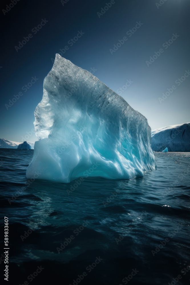Floating Iceberg in Clear Blue Ocean, Fine Art Nature Photography, Generative AI
