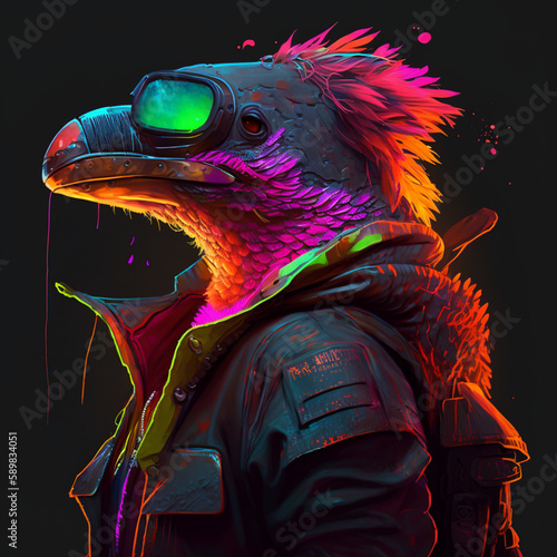 a day glo art colored cyberpunk platypus created with Generative AI Technology