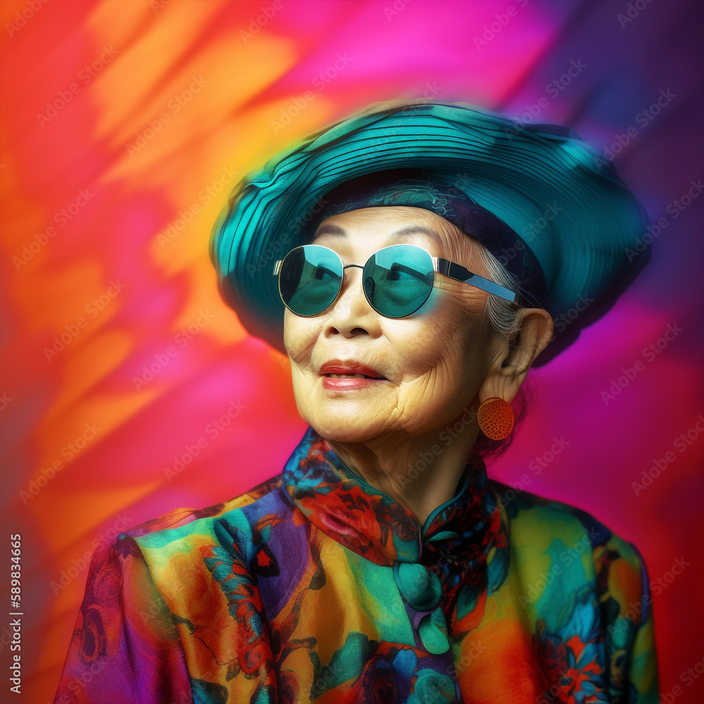 Generative ai surreal abstract art fashion portrait asiatic senior woman Generative ai surreal abstract art fashion portrait asiatic senior woman