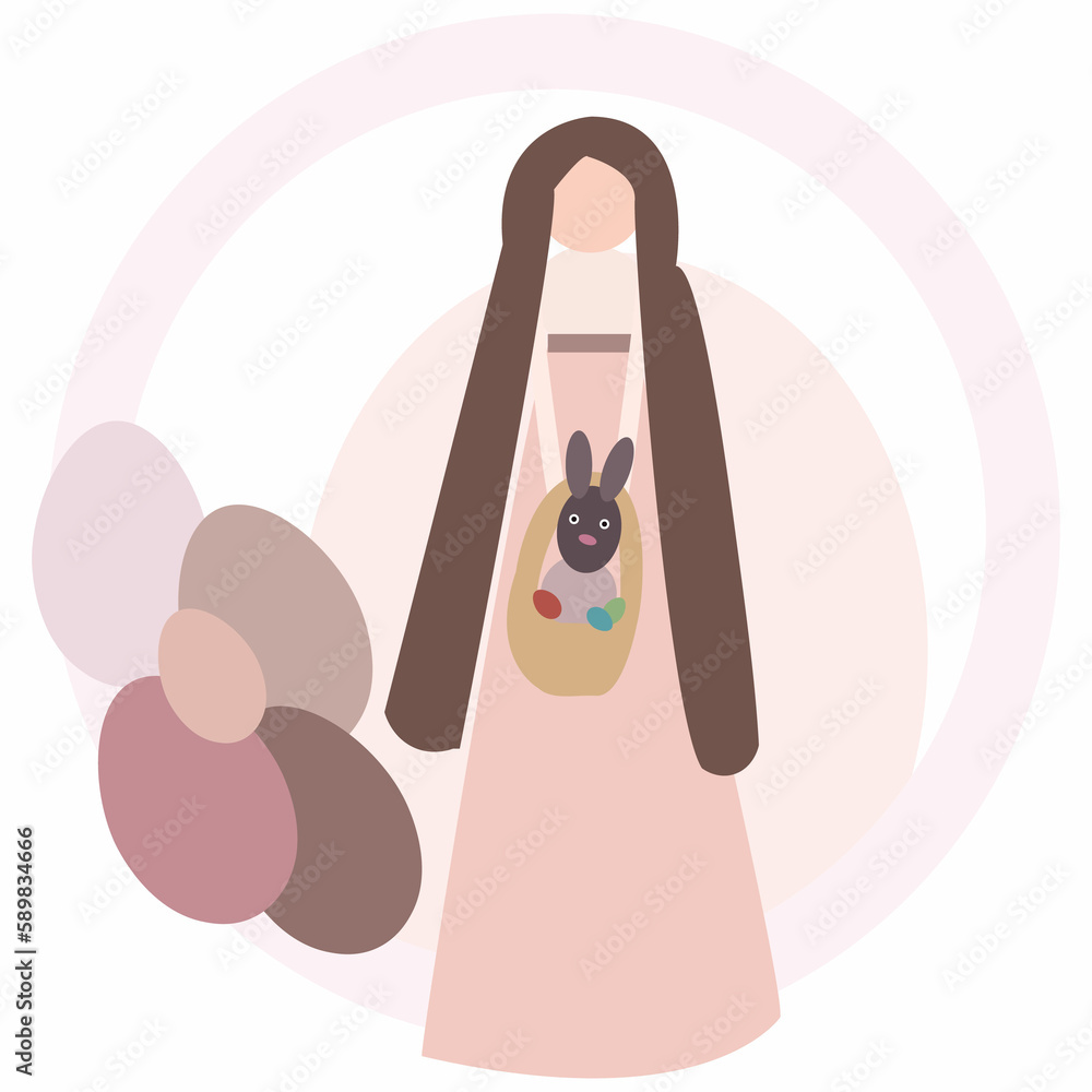 An illustration of a woman holding a bunny in her arms. An illustration of a woman holding a bunny in her arms.