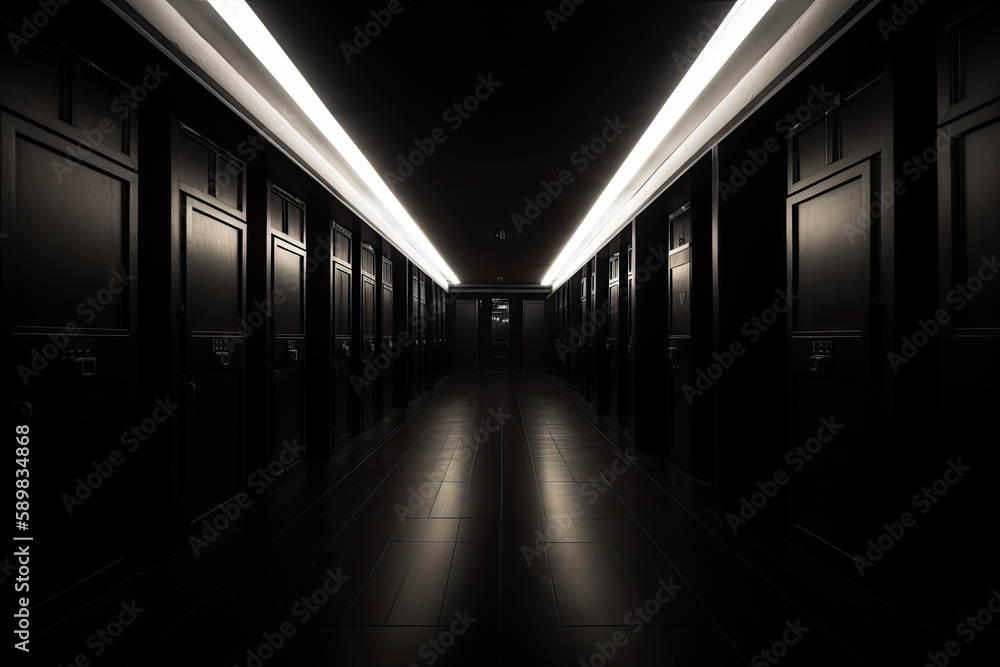 Dark backroom, many ways empty and labyrinth. AI generative. Dark backroom, many ways empty and labyrinth. AI generative.