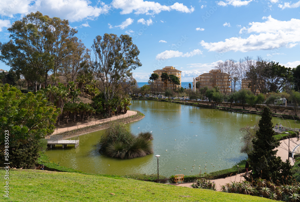 Benalmadena park Parque la Paloma with palm trees Andalusia Spain Costa del Sol Benalmadena park Parque la Paloma with palm trees Andalusia Spain Costa del Sol