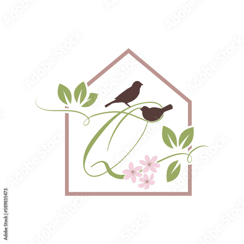 birds floral house, letter q © Biljana