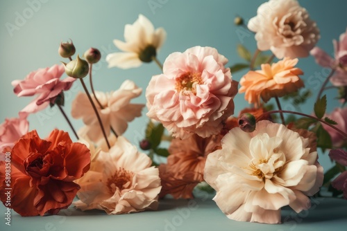 Flowers on a Soft Pastel Colored Background - Muted Colors - Space for Text