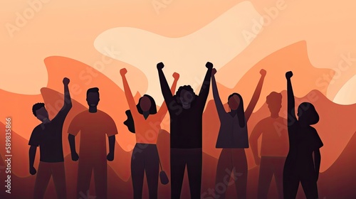 Minimalist illustration of people celebrating victory. Generative AI