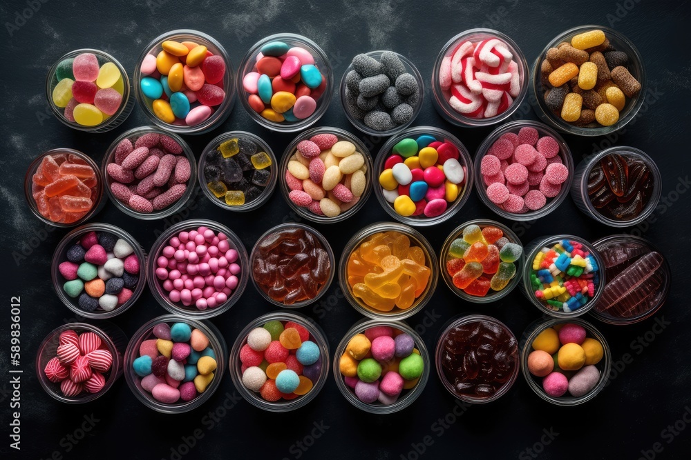 Vast array of different candy in open containers