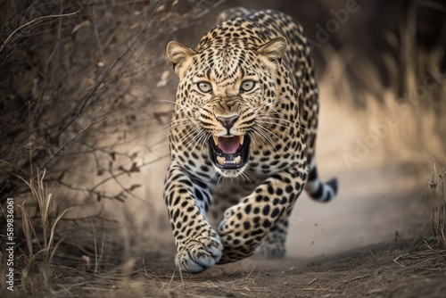 Angry Leopard Hunting - Running towards Camera © Arthur