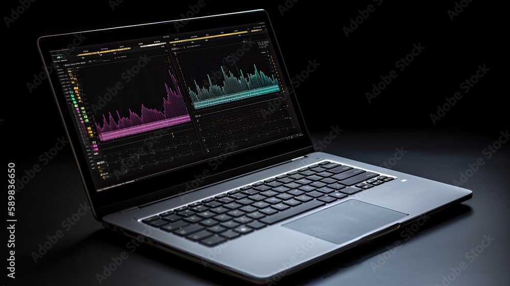Laptop with analutical data. Generative AI Laptop with analutical data. Generative AI
