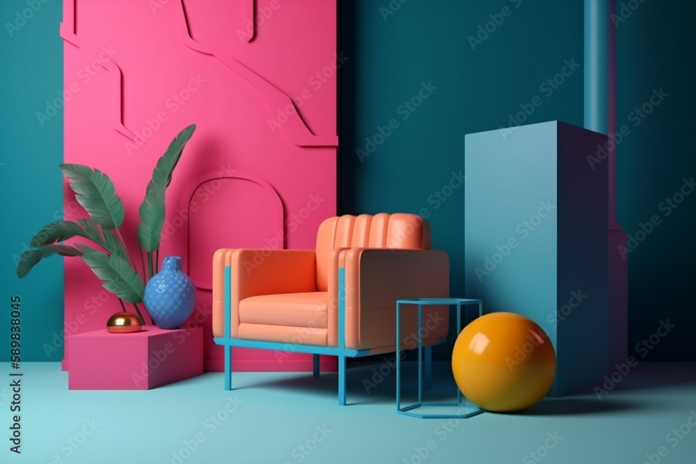 design room art home form sofa interior memphis armchair colourful geometric. Generative AI. design room art home form sofa interior memphis armchair colourful geometric. Generative AI.