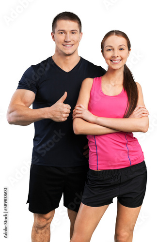 фотографія Young sportive couple on white background