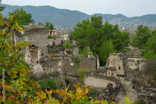 Fototapeta Naklejka Na Ścianę i Meble -  Abandoned Greek village in Turkey. Stone houses and ruins of Fethiye Kayakoy.