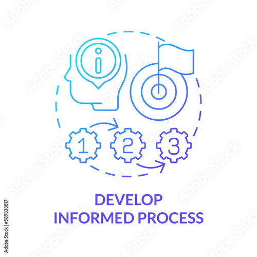 Develop informed process blue gradient concept icon. Commercial strategy. Causal research benefit abstract idea thin line illustration. Isolated outline drawing. Myriad Pro-Bold font used