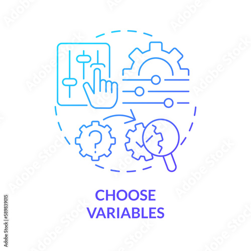 Choose variables blue gradient concept icon. Test business. How to conduct causal research abstract idea thin line illustration. Isolated outline drawing. Myriad Pro-Bold font used