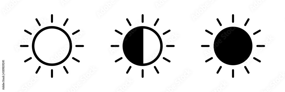 Half and full sun icon. Vector symbol illustration. Sun phase set. Half and full sun icon. Vector symbol illustration. Sun phase set.