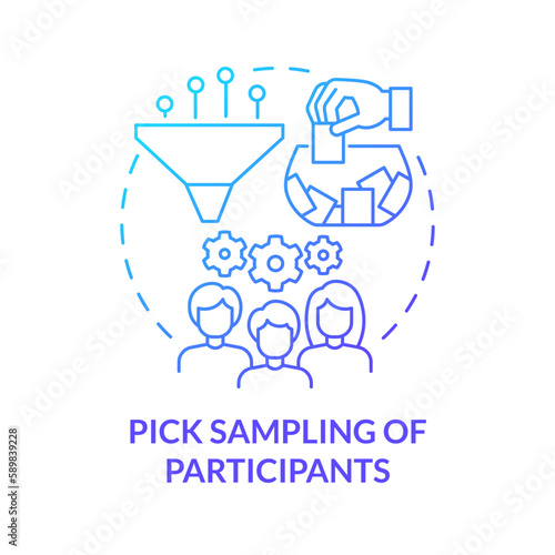 Pick sampling of participants blue gradient concept icon. Target audience. How to conduct causal research abstract idea thin line illustration. Isolated outline drawing. Myriad Pro-Bold font used