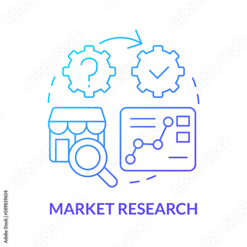 Market research blue gradient concept icon. Predict business tendencies. Causal studying example abstract idea thin line illustration. Isolated outline drawing. Myriad Pro-Bold font used