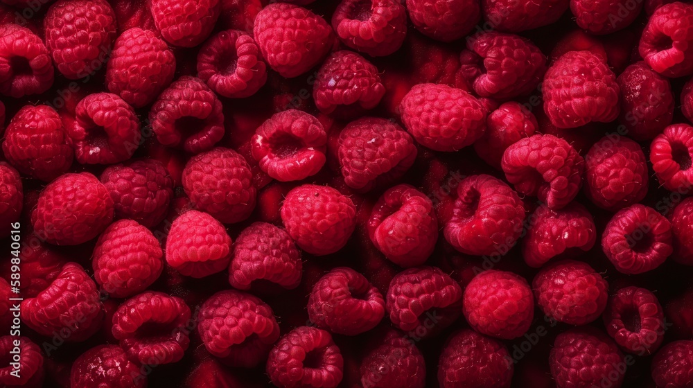 Raspberries, closeup flat lay or top view, AI generative Raspberries, closeup flat lay or top view, AI generative