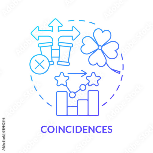 Coincidences blue gradient concept icon. Accidental results cons. Causal research disadvantage abstract idea thin line illustration. Isolated outline drawing. Myriad Pro-Bold font used