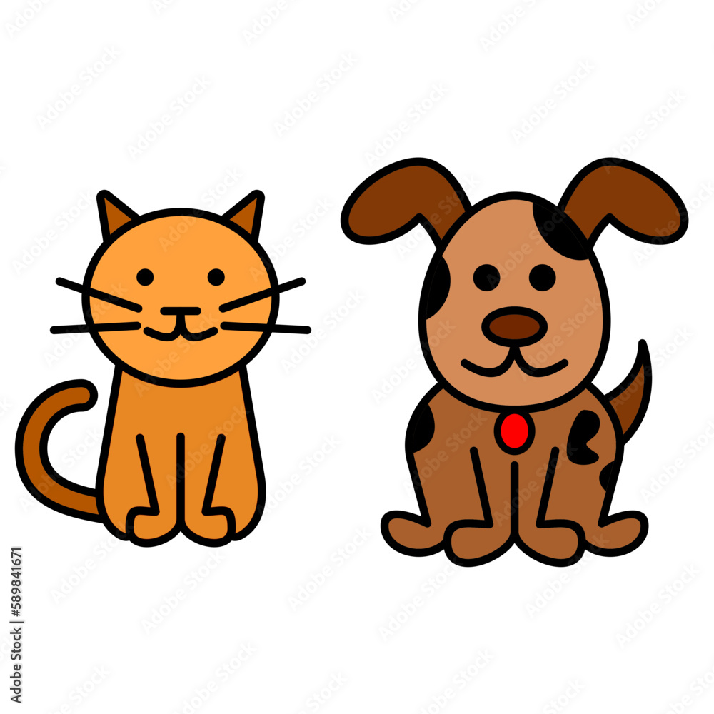 Obraz premium Dog and Cat icon. Colorful line art cartoon style, editable vector file on transparent background.