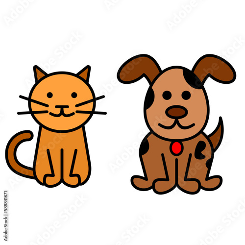 Dog and Cat icon. Colorful line art cartoon style  editable vector file on transparent background.