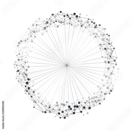 Abstract Cloud Computing and Global Network Connections Concept Design with Transparent Geometric Mesh Structure, Wireframe Ring on White Background - Illustration in Editable Vector Format