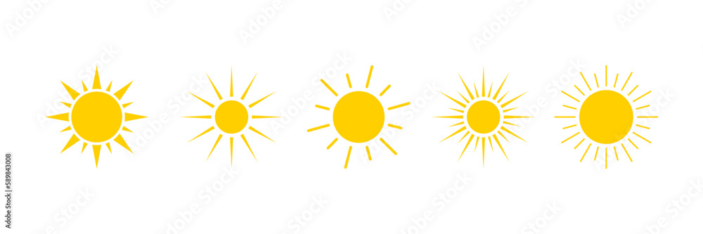 Summer Sun Icon. Hot yellow sun symbols design. Sun sign elements vector illustration Summer Sun Icon. Hot yellow sun symbols design. Sun sign elements vector illustration