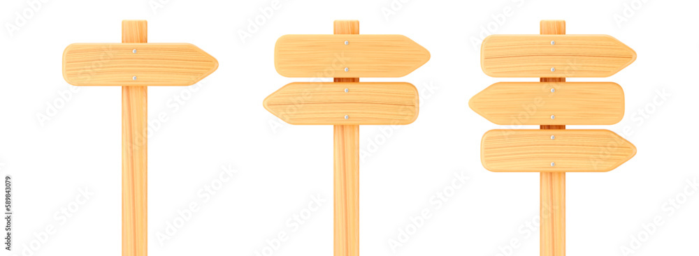 3d wooden arrow direction road signs set isolated on white background. Render of wood arrow crossroad sign for right direction and street, one way concept. 3d cartoon simple vector illustration 3d wooden arrow direction road signs set isolated on white background. Render of wood arrow crossroad sign for right direction and street, one way concept. 3d cartoon simple vector illustration