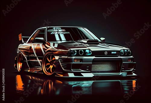 Graphic depiction of a Nissan Skyline R32 GTR. Generative AI photo