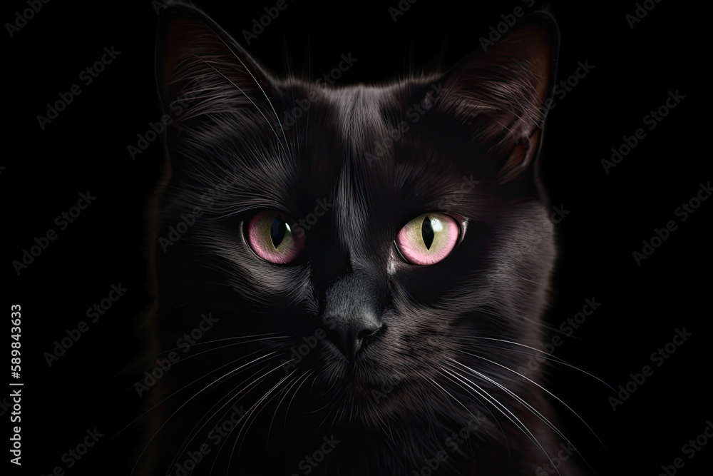 close up of black cat looking at the camera- made with generative ai