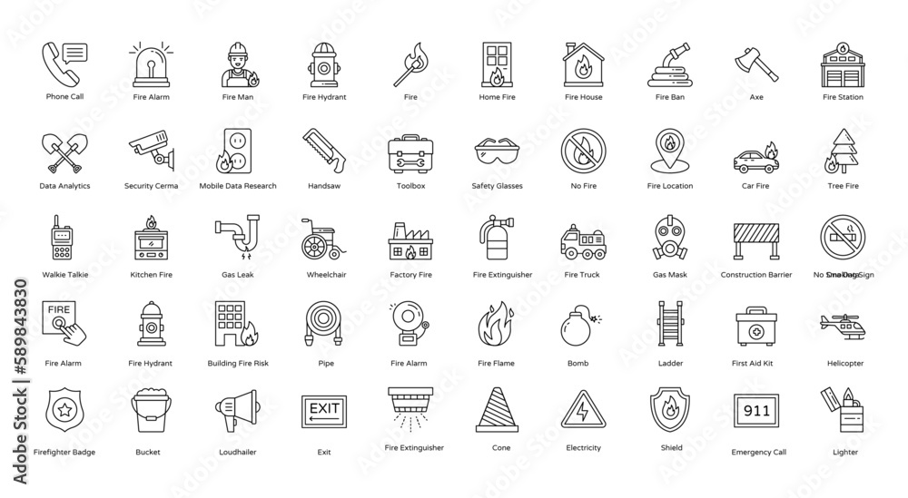 Fire Department Thin Line Icons Firefighter Icon Set in Outline Style ...