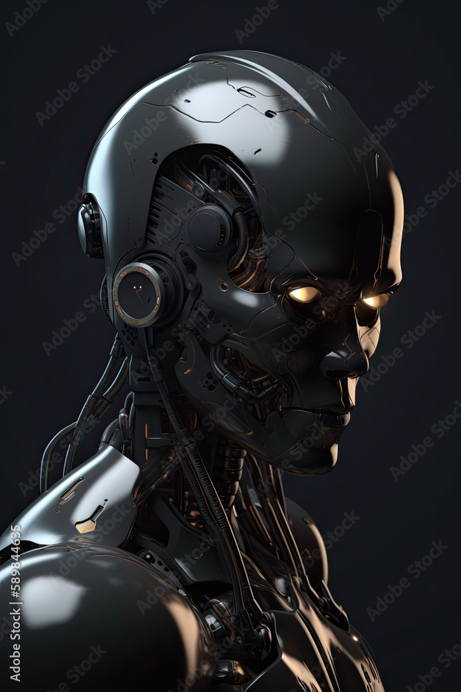 Dark AI robot portrait. generative ai Dark AI robot portrait. generative ai