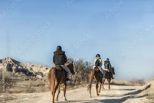 horseback riding in nature, capadocia. Concept of adventure, tours with horses