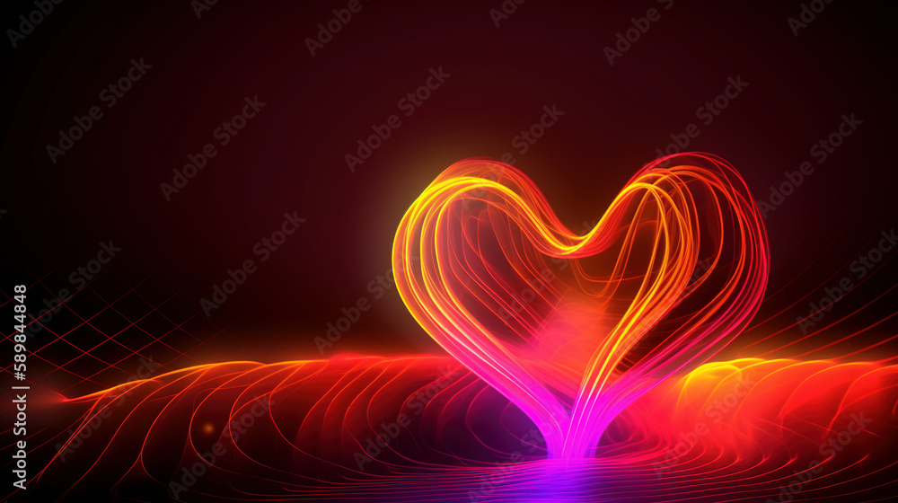 AI generated glowing hearts against dark, background