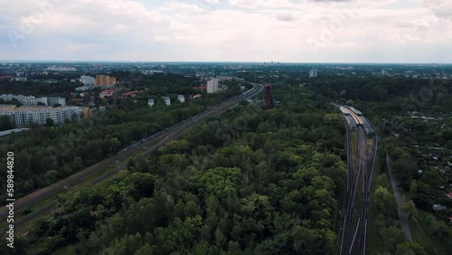 Aerial view of Schoeneberger Suedgelande nature park abandoned train station in Schoneberg Berlin photo