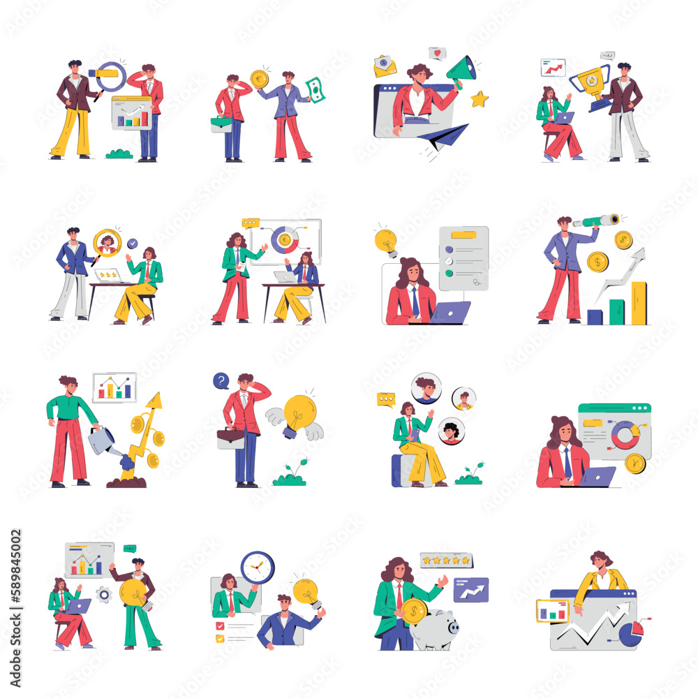 Collection of Flat Business Marketing and Growth Illustrations 