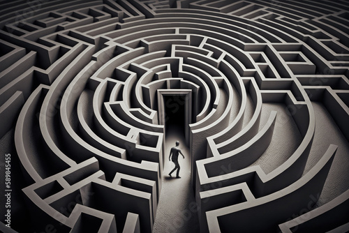 Man in the maze is looking for a way out. Concept of finding right in life (Generative AI)