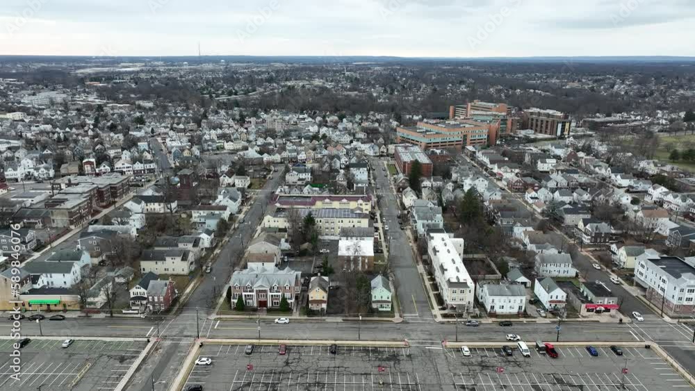 Aerial shot of New Brunswick cityscape in January on a gloomy day Aerial shot of New Brunswick cityscape in January on a gloomy day