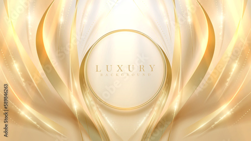 Gold circle frame with golden light effects decoration and bokeh. Luxury modern style background.