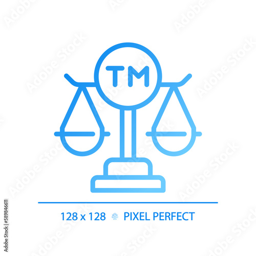 Intellectual property law pixel perfect gradient linear vector icon. Protect author rights. Trade mark registration. Thin line color symbol. Modern style pictogram. Vector isolated outline drawing