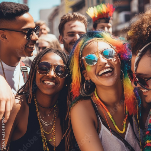 LGBTIQ+ Friends Celebrating Pride Together at a Parade © Divergent AI