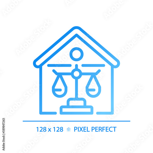 Property law pixel perfect gradient linear vector icon. Real estate legal owning. Housing regulation by legislation. Thin line color symbol. Modern style pictogram. Vector isolated outline drawing